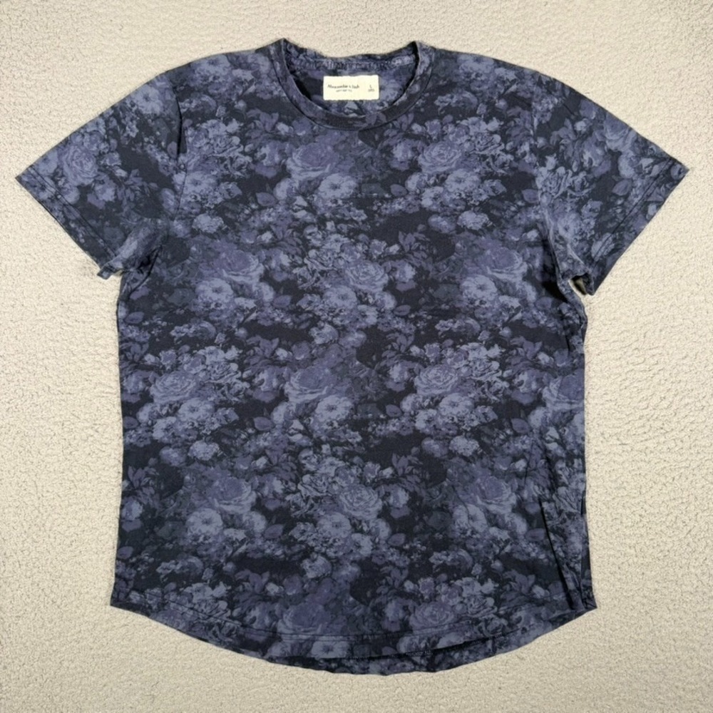 Abercrombie & Fitch Shirt Mens Large Blue Floral All Over Casual Preppy Cotton